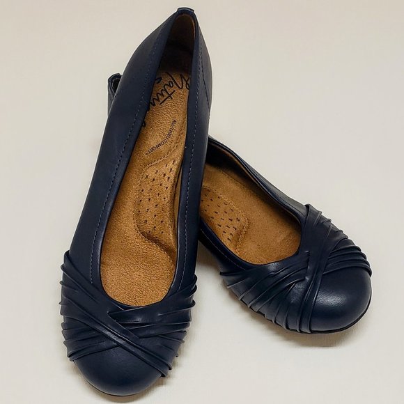 Natural Soul Shoes - Natural Soul - Women's - Girly Ballerina Flats - Navy Blue - Size 8W